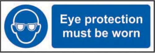 11396 | 'Eye Protection Must Be Worn' Sign is a 300mm x 100mm mandatory sign made from self-adhesive vinyl making it easy to apply to a clean dry surface. All our signs conform to the BS EN ISO 7010 regulation, ensuring that all graphical safety symbols are consistent and compliant.