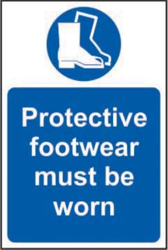 11427 | 'Protective Footwear Must Be Worn' Sign is a 200mm x 300mm mandatory sign made from non-adhesive Rigid 1mm PVC Board. All our signs conform to the BS EN ISO 7010 regulation, ensuring that all graphical safety symbols are consistent and compliant.
