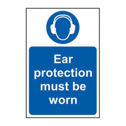 Ear Protection Must Be Worn' Sign is a 200mm x 300mm mandatory sign made from self-adhesive vinyl making it easy to apply to a clean dry surface. All our signs conform to the BS EN ISO 7010 regulation, ensuring that all graphical safety symbols are consistent and compliant.