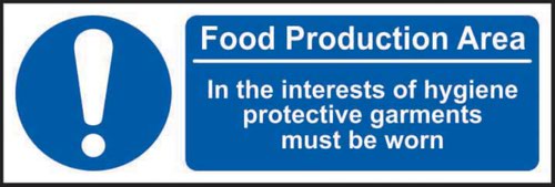 'This Is A Food Production Area' Sign is a 300mm x 100mm mandatory sign made from non-adhesive Rigid 1mm PVC Board. All our signs conform to the BS EN ISO 7010 regulation, ensuring that all graphical safety symbols are consistent and compliant.