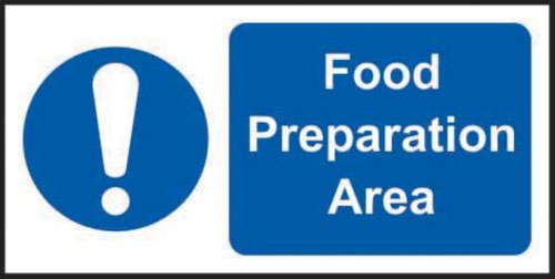 'Food Preparation Area' Sign is a 200mm x 100mm mandatory sign made from non-adhesive Rigid 1mm PVC Board. All our signs conform to the BS EN ISO 7010 regulation, ensuring that all graphical safety symbols are consistent and compliant.
