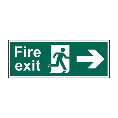 Fire Exit (Man arrow Right)' Sign (Pack of 5), Self-Adhesive Vinyl (400mm x 150mm)