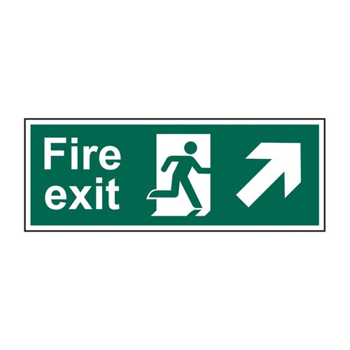 Fire Exit (Man Arrow Up/Right)' Sign (Pack of 5), Self-Adhesive Vinyl (400mm x 150mm)