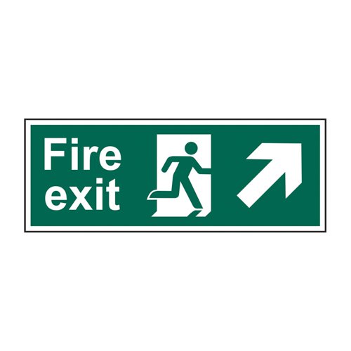 Fire Exit (Man Arrow Up/Right)' Sign (Pack of 5), Non Adhesive Rigid 1mm PVC Board (400mm x 150mm)