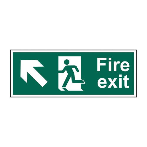 Fire Exit (Man Arrow Up/Left)' Sign (Pack of 5), Non Adhesive Rigid 1mm PVC Board (400mm 150mm)