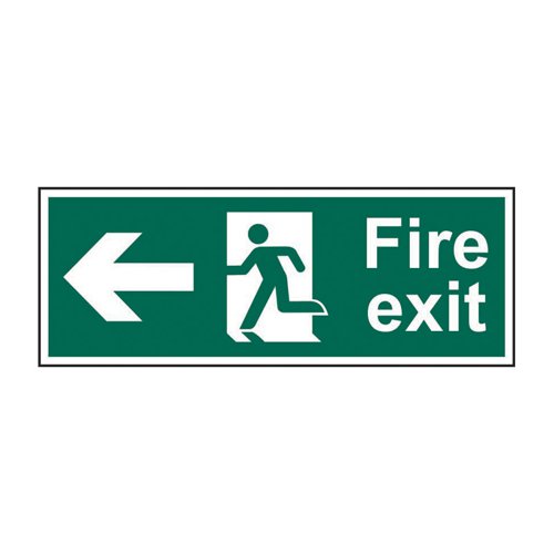 Fire Exit (Man Arrow Left)' Sign (Pack of 5), Self-Adhesive Vinyl (400mm x 150mm)