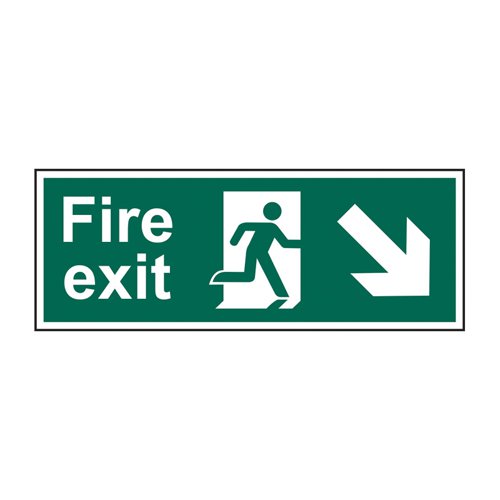 Fire Exit (Man Arrow Down/Right)' Sign (Pack of 5), Self-Adhesive Vinyl (400mm x 150mm)