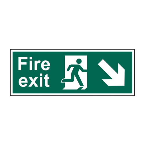 Fire Exit (Man Arrow Down/Right)' Sign (Pack of 5), Non Adhesive Rigid 1mm PVC Board (400mm x 150mm)