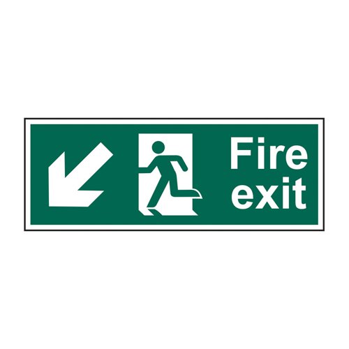 Fire Exit (Man Arrow Down/Left)' Sign (Pack of 5), Self-Adhesive Vinyl (400mm x 150mm)