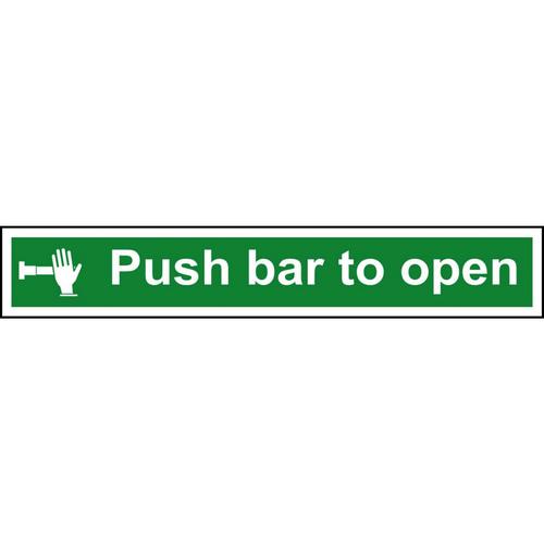 Self-adhesive vinyl Push Bar to Open sign (600 x 100mm). Easy to use and fix; just peel; stick and apply to a clean; dust free; dry and flat surface.