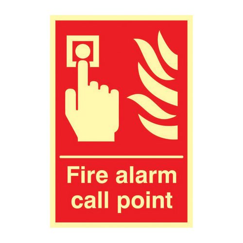 Fire Alarm Call Point’ Sign; 1.3mm Rigid Self Adhesive Photoluminescent (200mm x 300mm) 