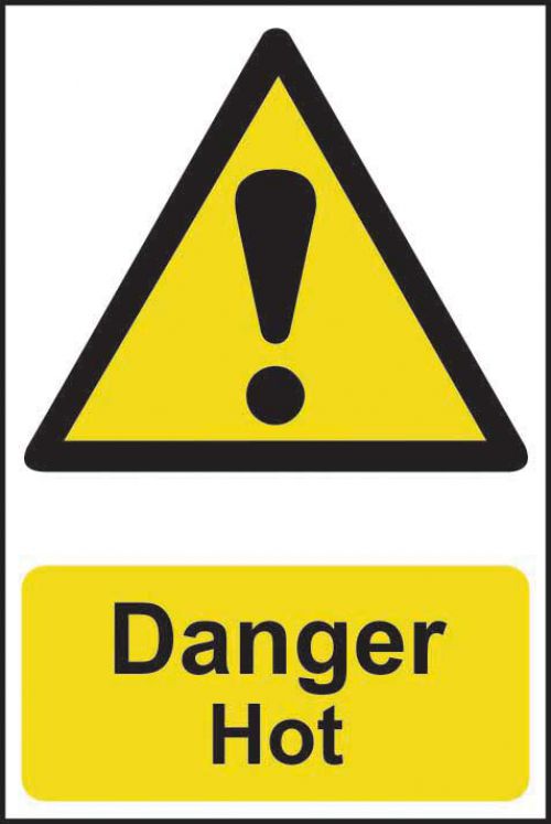 Self adhesive semi-rigid PVC Danger Hot Sign (200 x 300mm). Easy to fix; peel off the backing and apply to a clean and dry surface.