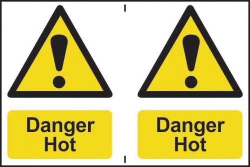 Self adhesive semi-rigid PVC Danger Hot Sign (150 x 200mm). Easy to fix; peel off the backing and apply to a clean and dry surface.