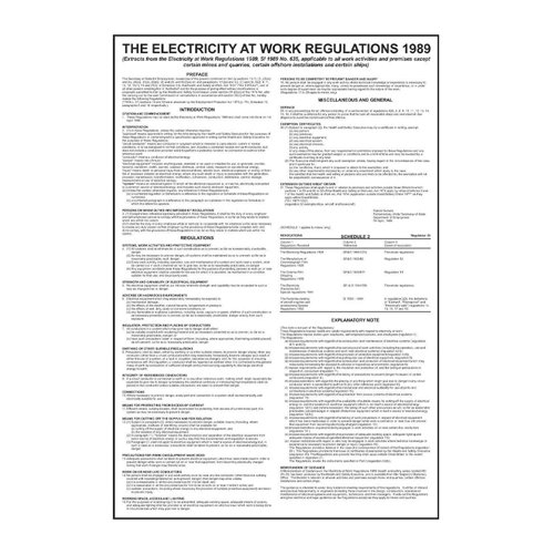 Safety Poster: Electricity at Work Regulations - RPVC (400 x 600mm)
