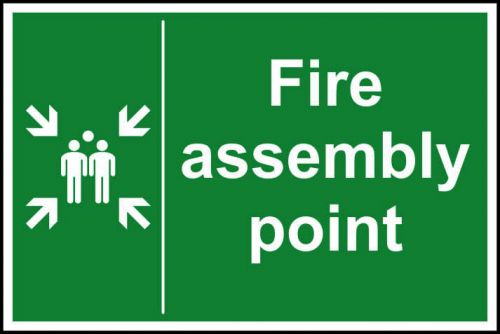 Fire Assembly Point sign (600 x 450mm) manufactured from dibond. 