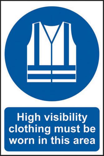 High Visibility Clothing Must Be Worn In This Area’ Sign; Self-Adhesive Vinyl (200mm x 300mm)