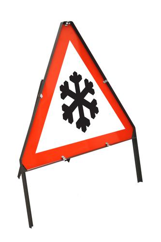 Winter hazard snow and ice warning sign
