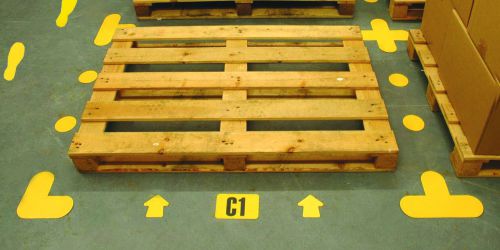 Floor Signalling Cross Shape (yellow), designed for use in warehouse environments and are self adhesive for fast application. Size 300 x 300mm.