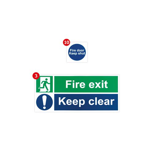 Fire Exit Signage Pack, Non Adhesive 1mm Rigid PVC Board, Small