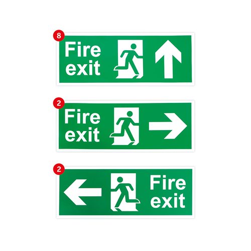Fire Safety Signage Pack, Non Adhesive 1mm Rigid PVC Board, Medium