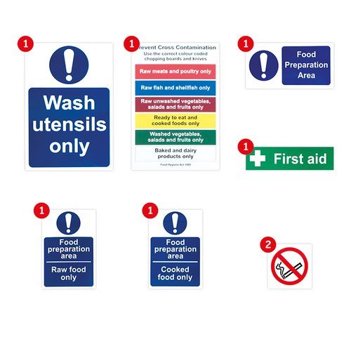 Safety signs are an important part of the catering industry as they help staff and employers conform to safety and hygiene in high risk areas such as food storage and preparation. These signs will help to reduce the risk of accidents, inform staff of potential hazards and prevent cross contamination of food. 