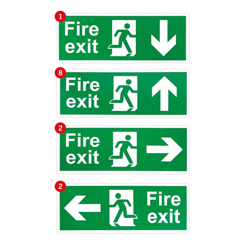 Fire Safety Signage Pack, Photoluminescent, Non Adhesive 1mm Rigid PVC Board
