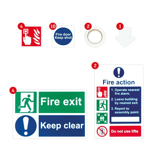 Fire Safety Signage Pack, Photoluminescent, Non Adhesive 1mm Rigid PVC Board