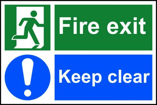 Fire Exit Keep Clear 300x200mm Self Adhesive PVC 1540
