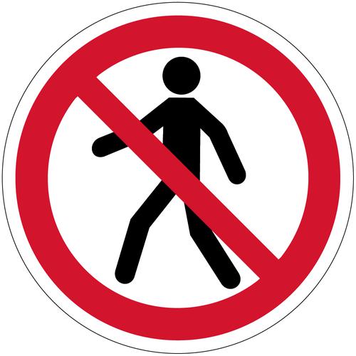 No Pedestrian Access Symbol Floor Graphic adheres to most smooth clean flat surfaces and provides a durable long lasting safety message. 400mm dia.