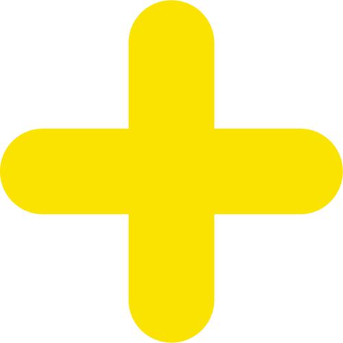 Yellow Symbol ”+” Floor Graphic adheres to most smooth clean flat surfaces and provides a durable long lasting safety message. 300x300mm pack Of 10
