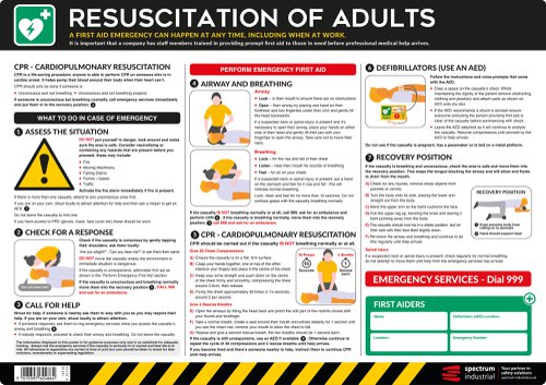 Safety Poster : Resuscitation of Adults - PVC Poster (594 x 420mm)