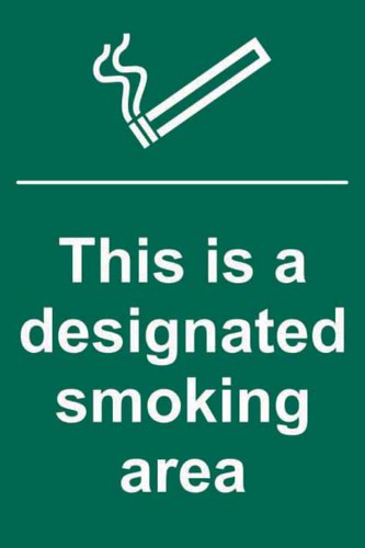 This Is A Designated Smoking Area’ Sign; Self-Adhesive Semi-Rigid PVC (200mm x 300mm)