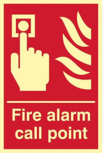 Fire Alarm Call Point’ Sign; Flexible Photoluminescent Vinyl (200mm x 300mm)