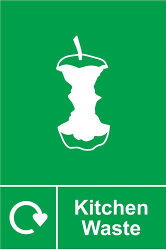Kitchen Waste Recycling Sign (150 x 200mm). Manufactured from strong rigid PVC and is non-adhesive; 0.8mm thick.