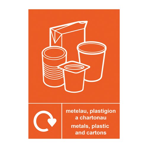 Recycling Welsh / English: Metals, plastic and cartons - SAV (148 x 210mm)
