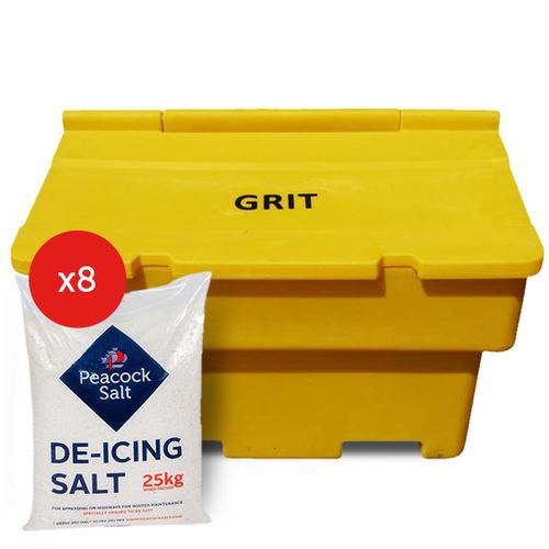 Winter Kit 1 containing 1 x 200kg GritBin & 8 x 25kg De-Icing Salt)
