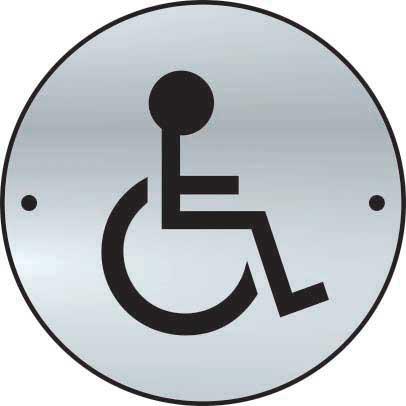 Disabled Sign made from 1.5mm thick satin anodised aluminium (SAA) (75mm diameter). Complete with screws.