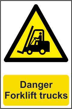 Self adhesive semi-rigid PVC Danger Forklift Trucks sign (400 x 600mm). Easy to fix; peel off the backing and apply to a clean and dry surface.