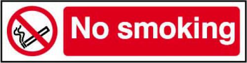 Self adhesive semi-rigid PVC No Smoking Sign (200 x 50mm). Easy to fix; simply peel off the backing and apply to a clean dry surface.