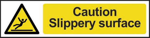 Caution Slippery Surface’ Sign; Self-Adhesive Semi-Rigid PVC (200mm x 50mm)