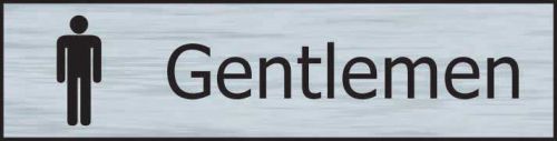 Self adhesive semi-rigid Gentlemen Sign in Stainless Steel Effect (200 x 50mm). Easy to fix; peel off the backing and apply.