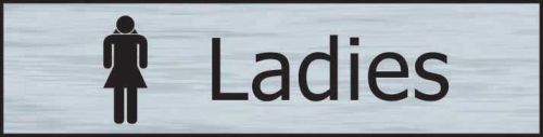 Self adhesive semi-rigid Ladies Sign in Stainless Steel Effect (200 x 50mm). Easy to fix; peel off the backing and apply.