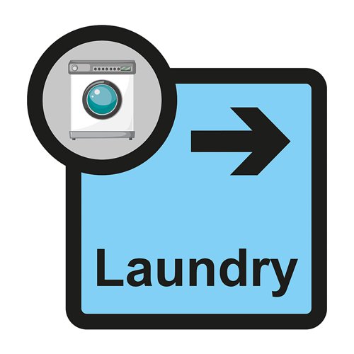 Assisted Living Sign: Laundry arrow right - S/A FMX (305 x 310mm)
