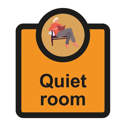 ALS072 | Quiet room sign is a 266mm x 310mm assisted living sign. Made from self adhesive foamex making it easy to apply to a smooth dry surface. All our signs conform to the BS EN ISO 7010 regulation, ensuring that all graphical safety symbols are consistent and compliant.