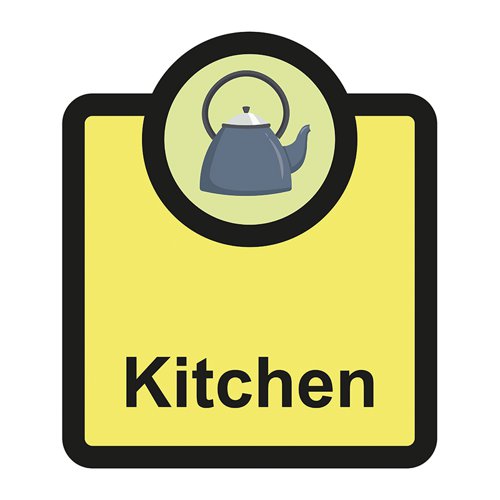 ALS090 | Kitchen sign is a 266mm x 310mm assisted living sign. Made from self adhesive foamex making it easy to apply to a smooth dry surface. All our signs conform to the BS EN ISO 7010 regulation, ensuring that all graphical safety symbols are consistent and compliant.
