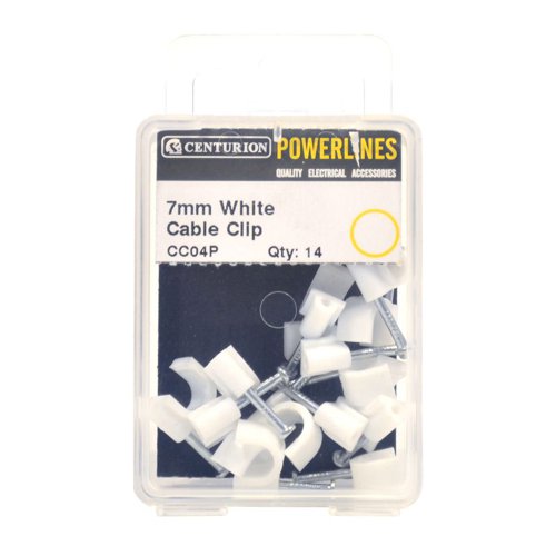 CC04P | Neatly and securely holds wires in place. Size: 7mm round. Colour: White. Pack Size: 14. Good quality nail ,weather and impact resistant.