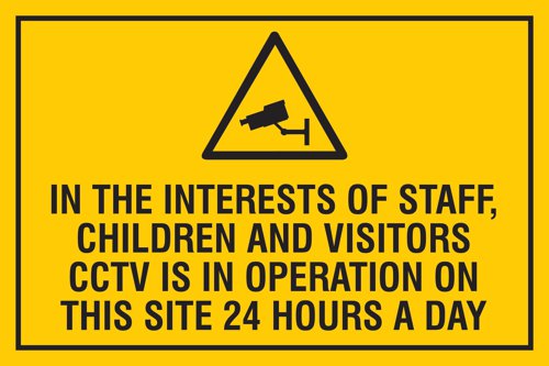 Educational Sign: In the interests of staff, children and visitors cctv is in operation on this site 24 hours a day - PP (400 x 300mm)