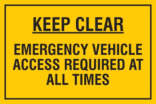 Educational Sign: Keep clear Emergency vehicle access required at all times - PP (400 x 300mm)