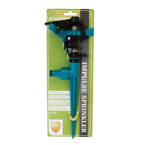 GA55P | Help get watering system ready with hose pipe fittings and accessories. Features a pulsating head. Adjusts from partial to full circle providing uniform coverage up to 60 feet in diameter. Unit connects to hose using a female water stop connector.