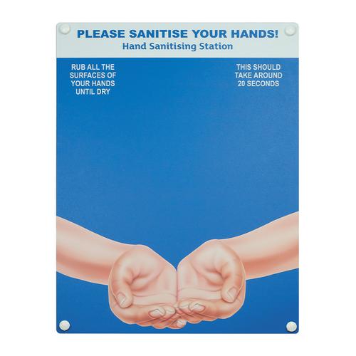 Hand sanitiser board no dispenser - Hands - Blue (300 x 400mm)